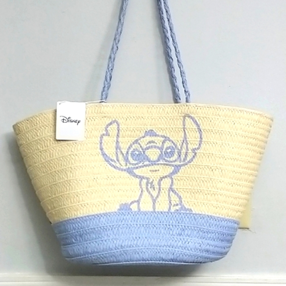 Disney Stitch Straw Beach Tote Bag NWT